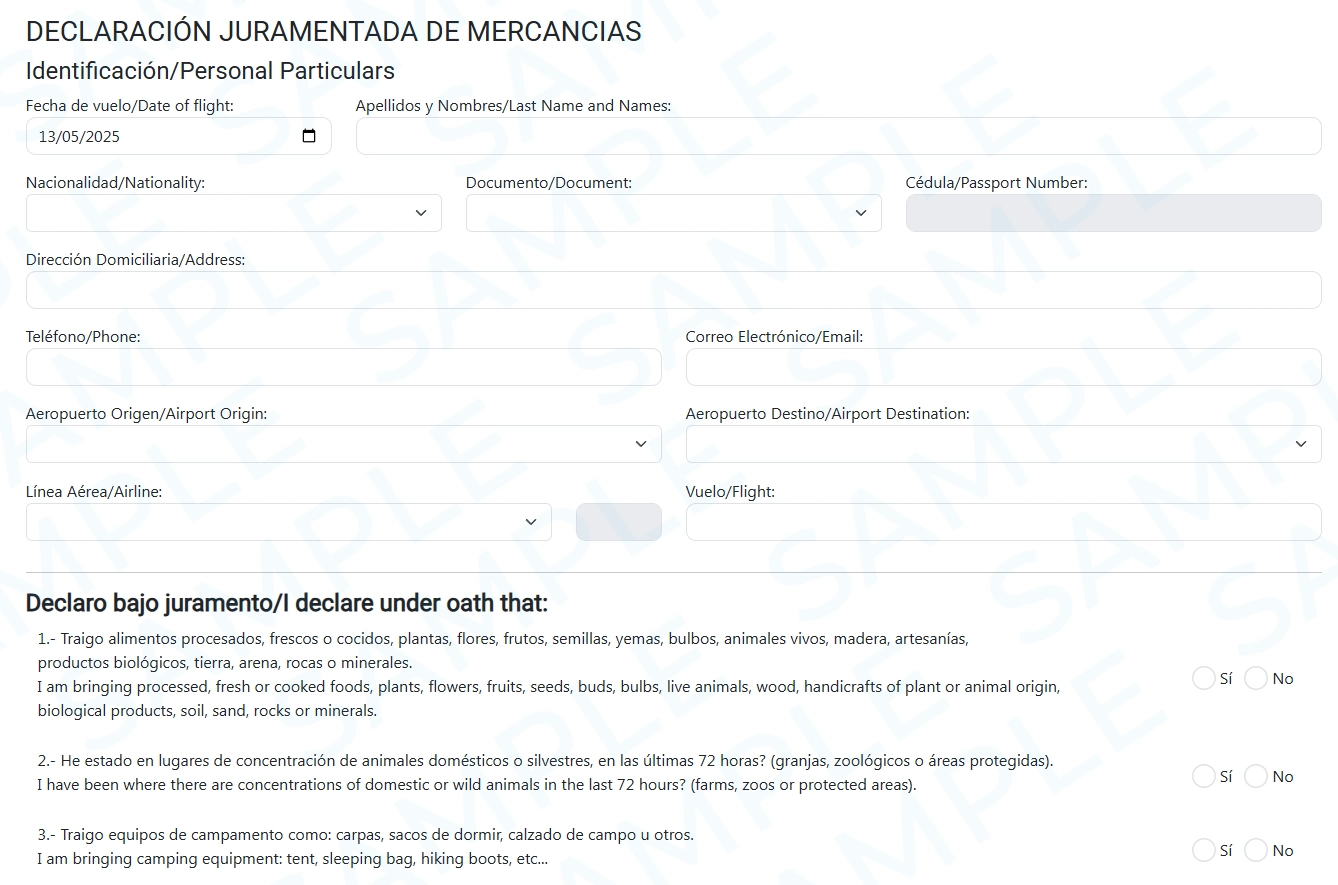 Sworn Declaration Form Galapagos Island